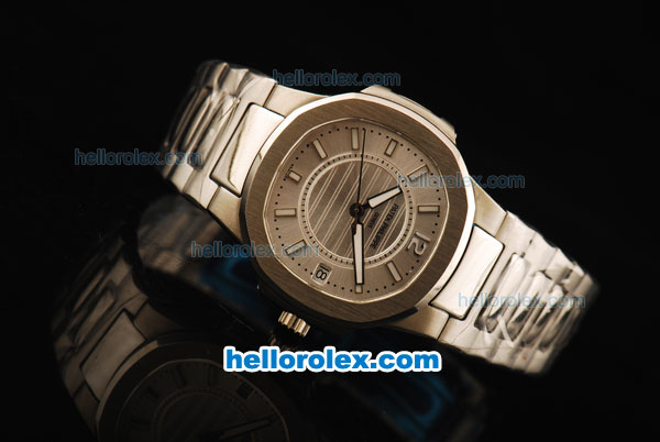 Patek Philippe Nautilus Swiss Quartz Movement Full Steel with Silver Dial and White Markers - Click Image to Close